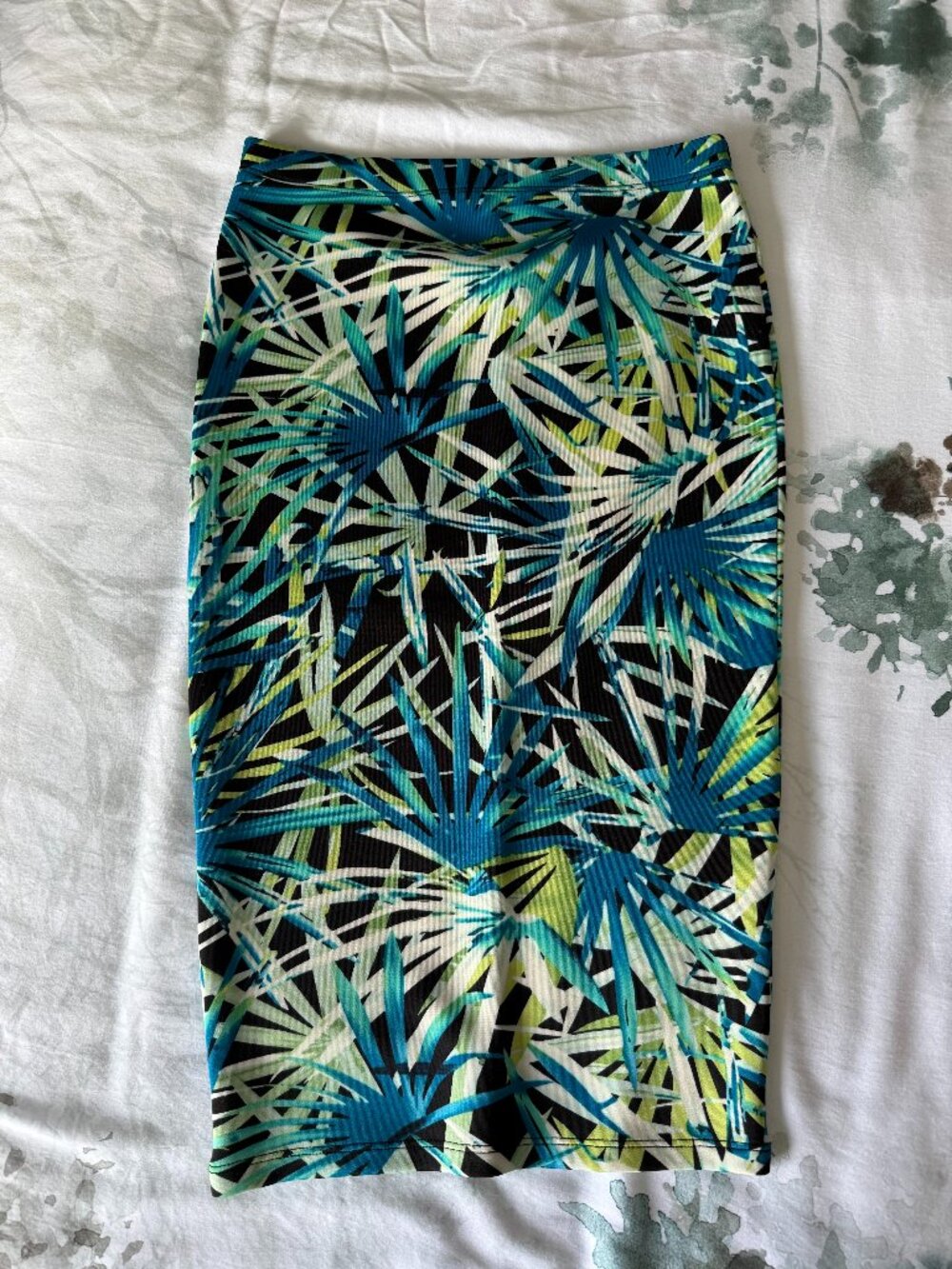 Forever 21 Tropical Palm Print Midi Pencil Skirt Size Small